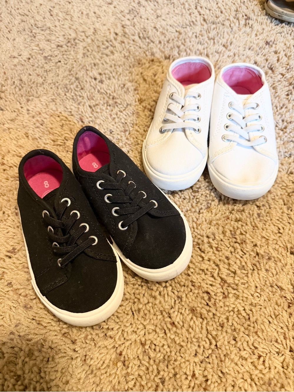 wonder nation Kids Canvas Lace-Up Sneakers in Black and White with Pink Lining